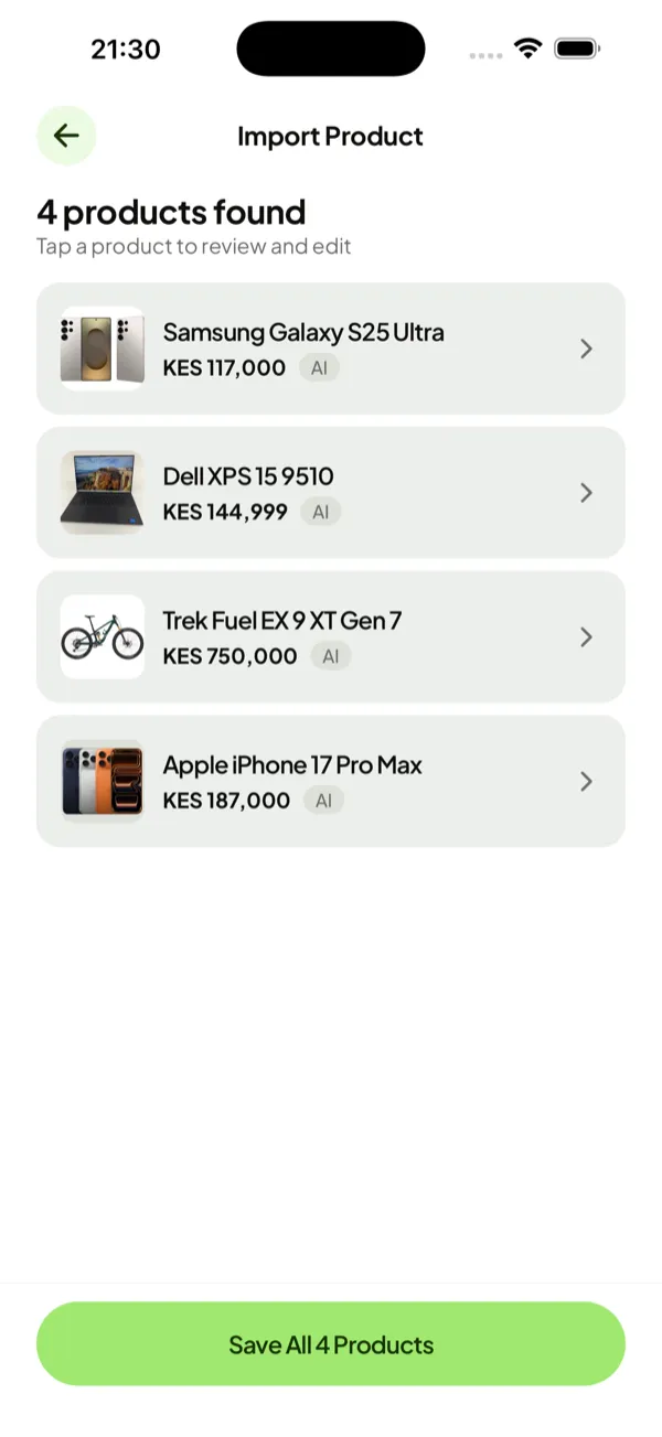 AI resolved products with photos and details